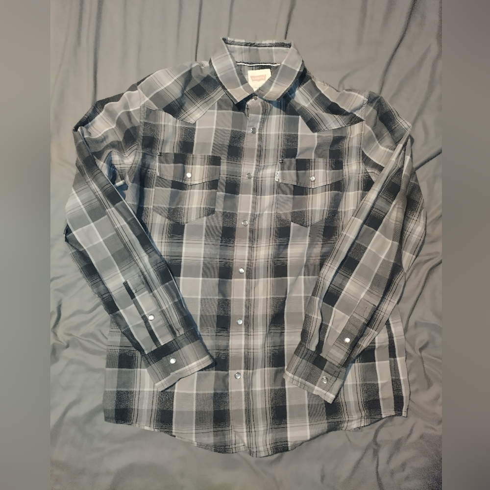 Levi's Men's M Modern Fit Western Shirt PearlSnap Black/Gray